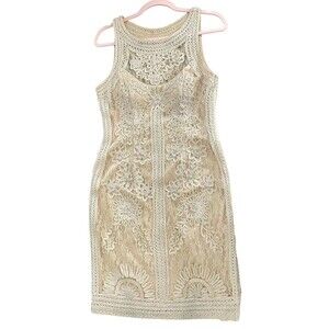 Sue Wong Nocturne‎ Embroidered Lace Sheath Wedding Cocktail Dress Size 8 Cream